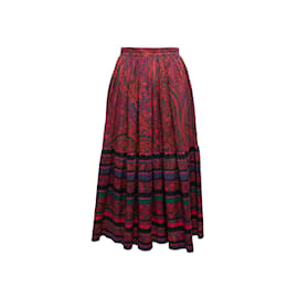 Saint Laurent-Vintage Red & Multicolor Saint Laurent 1976 Russian Collection Maxi Skirt Size FR 34-Red