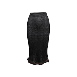 Autre Marque-Black & Navy Adam Jones Lace Fur-Trimmed Skirt Size US S-Black