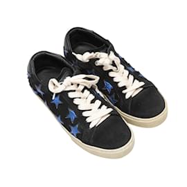 Saint Laurent-Black & Blue Saint Laurent Suede Star Sneakers Size 38-Black