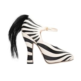 Gucci-Gucci blanco y negro 2017 Zapatos Mercedita Cebra Talla 36-Negro