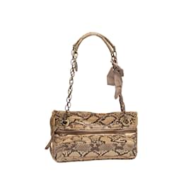 Lanvin-Sac porté épaule en peau de serpent beige et noir Lanvin-Beige