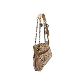 Lanvin-Sac porté épaule en peau de serpent beige et noir Lanvin-Beige