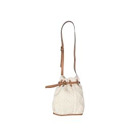 Bolsa balde de malha com cabo Polo Ralph Lauren marfim e castanho Branco