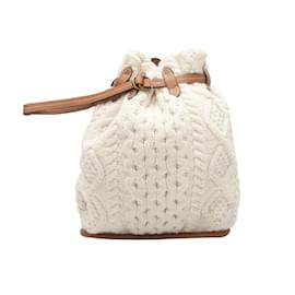 Polo Ralph Lauren-Ivory & Tan Polo Ralph Lauren Cable Knit Bucket Bag-Camel