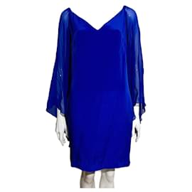 Marchesa-Vestido de seda azul royal Machesa Notte com mangas mágicas-Azul