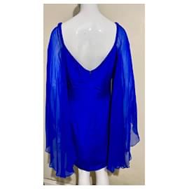 Marchesa-Vestido de seda azul royal Machesa Notte com mangas mágicas-Azul