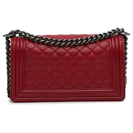Chanel-Chanel Red Medium Lambskin Boy Flap Bag-Red