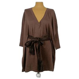 Autre Marque Gant Malha Marrom de Algodão e Lã Merino Marrom