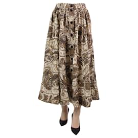 Ganni-Brown animal print midi skirt - size UK 12-Brown