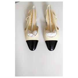 Chanel-Chanel slingback sandals-White,Beige