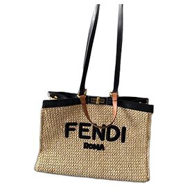 Fendi Peekaboo Iseeyou Raffia Tote Bag Brown Brown