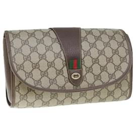 Gucci-GUCCI GG Supreme Web Sherry Line Clutch Bag Beige Red 156 01 030 auth 60301-Red,Beige