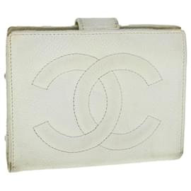 Chanel-CHANEL COCO Mark Wallet Caviar Skin White CC Auth yk9790-White