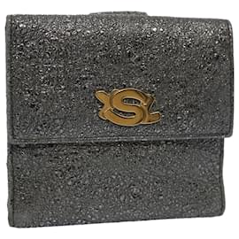 Saint Laurent-SAINT LAURENT Wallet Leather Silver Auth hk980-Silvery