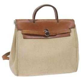 Hermès-HERMES Her Bag Ad Sac à dos Toile Enduite Beige Marron Auth bs10291-Marron,Beige