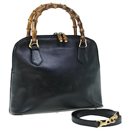 Gucci-GUCCI Bamboo Hand Bag Leather 2way Black Auth yk9845-Black