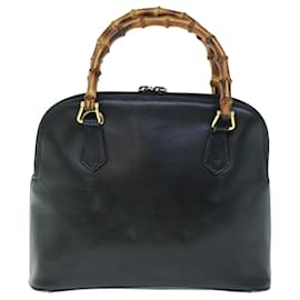 Gucci-GUCCI Bamboo Hand Bag Leather 2way Black Auth yk9845-Black