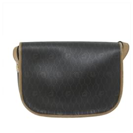 Christian Dior-Christian Dior Honeycomb Canvas Shoulder Bag PVC Black Auth bs10475-Black