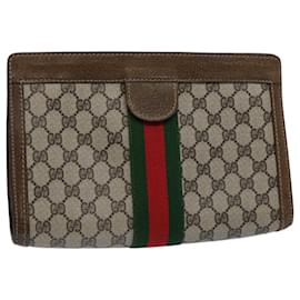 Gucci-GUCCI GG Supreme Web Sherry Line Clutch Bag Beige Red 001.014.2125 Auth ar10999-Red,Beige