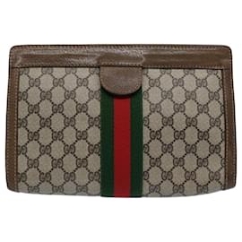 Gucci-GUCCI GG Supreme Web Sherry Line Clutch Bag Beige Rot 001.014.2125 Auth ar10999-Rot,Beige