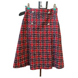 Saia midi de tweed Gucci vermelha azul marinho e branca Multicor