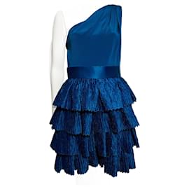 Marchesa-Teal silk dress with origami type skirt-Blue,Green