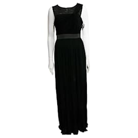 Vera Wang-Draped black evening gown with lace inserts-Black
