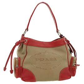 Prada-PRADA Shoulder Bag Canvas Leather Beige Red Auth-Red,Beige