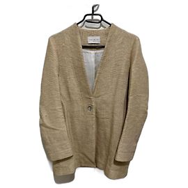 Sandro Beige Cotton Linen Blazer Jacket Beige