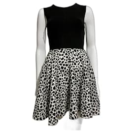 Diane Von Furstenberg-DvF Jeannie Leopard Print Dots Skater Dress-Black,White