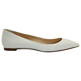 Christian Louboutin-Christian Louboutin Ballalla Lizard-Effect Ballet Flats in White Leather-White