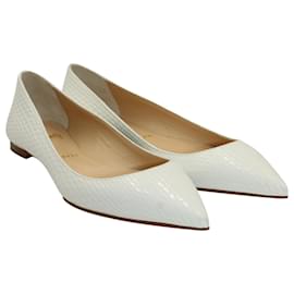 Christian Louboutin-Christian Louboutin Ballalla Lizard-Effect Ballet Flats in White Leather-White