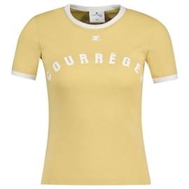 Courreges-Kontrast-T-Shirt – Courreges – Baumwolle – Weiß-Weiß