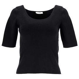 Camiseta canelada de manga curta The Row em viscose preta Preto