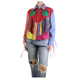 Gucci-Veste en daim frangée supérieure multicolore - taille UK 14-Multicolore