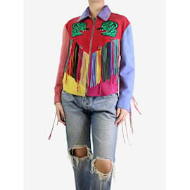 Gucci-Mehrfarbige Wildlederjacke mit Fransen am Obermaterial – Größe UK 14-Mehrfarben