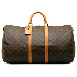 Louis Vuitton-Monograma de Louis Vuitton Brown Keepall Bandouliere 55-Marrom