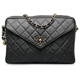 Chanel-Chanel Bolsa de ombro com corrente preta CC Caviar-Preto