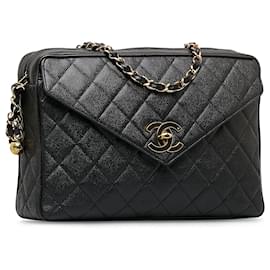 Chanel-Chanel Bolsa de ombro com corrente preta CC Caviar-Preto