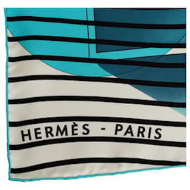 Hermès-Hermès Bleu H20 Écharpe en soie rayée-Bleu,Autre