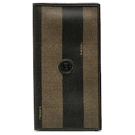 Fendi-Fendi Brown Pequin Long Wallet-Brown