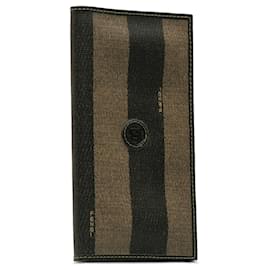 Fendi-Fendi Brown Pequin Long Wallet-Brown