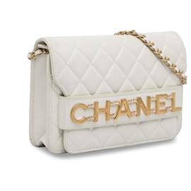 Chanel-Carteira Chanel Branca Acorrentada em Corrente-Branco