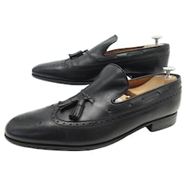JM Weston-JM WESTON SHOES 181 POMPOM MOCCASINS 11C 44.5 45 BLACK LEATHER LOAFERS-Black