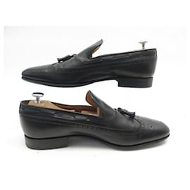 JM Weston-JM WESTON SHOES 181 POMPOM MOCCASINS 11C 44.5 45 BLACK LEATHER LOAFERS-Black