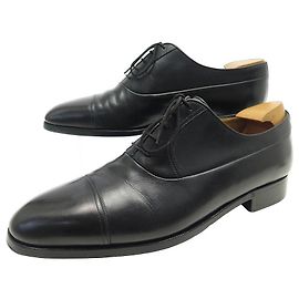 BERLUTI RICHELIEU SCHUHE 0098 9.5 43.5 SCHWARZES LEDER + EDELSTAHLSCHUHE Schwarz
