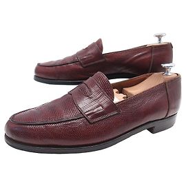 CHAUSSURES JOHN LOBB MOCASSINS LOPEZ 8E 42 CUIR DE LEZARD LIZARD LOAFERS Bordeaux