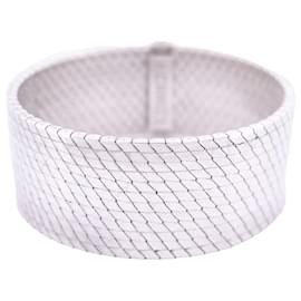 Hermès-HERMES MIRROR MESH CUFF BRACELET 19 money 925 95.2 GR SILVERED BANGLE-Silvery