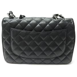 Chanel-CHANEL TIMELESS GRAND CLASSIQUE JUMBO BLACK LEATHER HAND BAG PURSE HANDBAG-Black