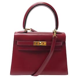 Hermès-VINTAGE HERMES KELLY HANDBAG 20 MINI SELLIER LEATHER BOX RED SHOULDER BAG-Red